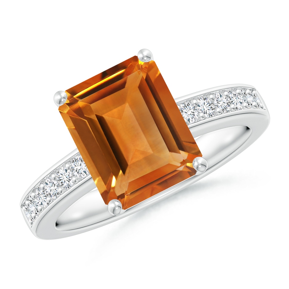10x8mm AAA Octagonal Citrine Cocktail Ring with Diamonds in White Gold 