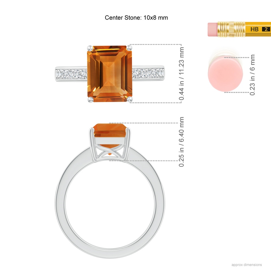 10x8mm AAA Octagonal Citrine Cocktail Ring with Diamonds in White Gold ruler