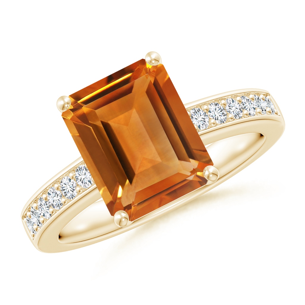 10x8mm AAA Octagonal Citrine Cocktail Ring with Diamonds in Yellow Gold