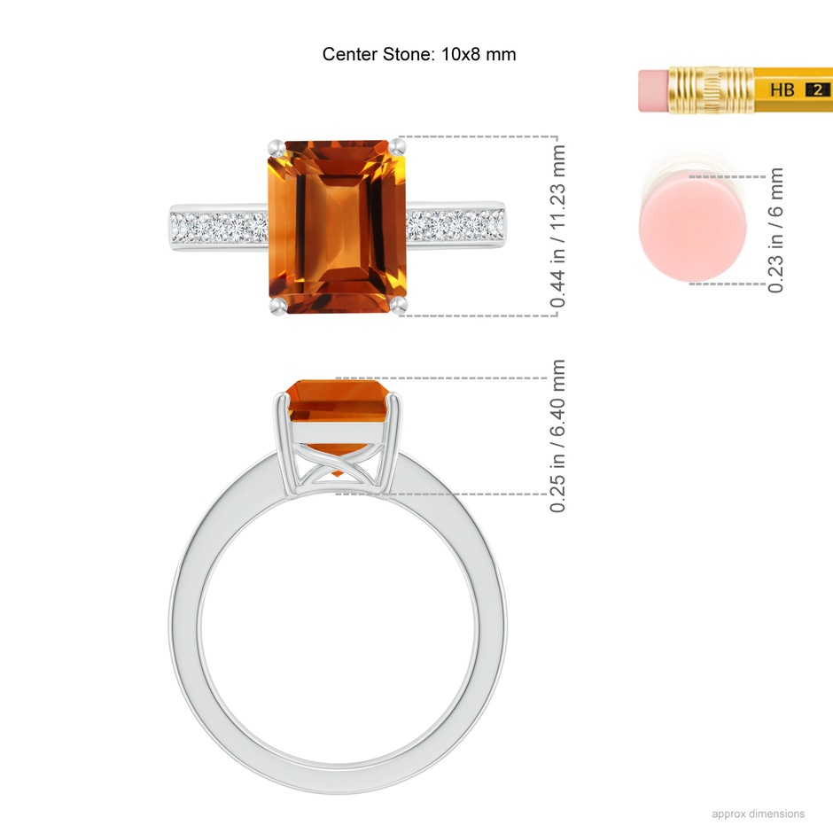10x8mm AAAA Octagonal Citrine Cocktail Ring with Diamonds in P950 Platinum ruler