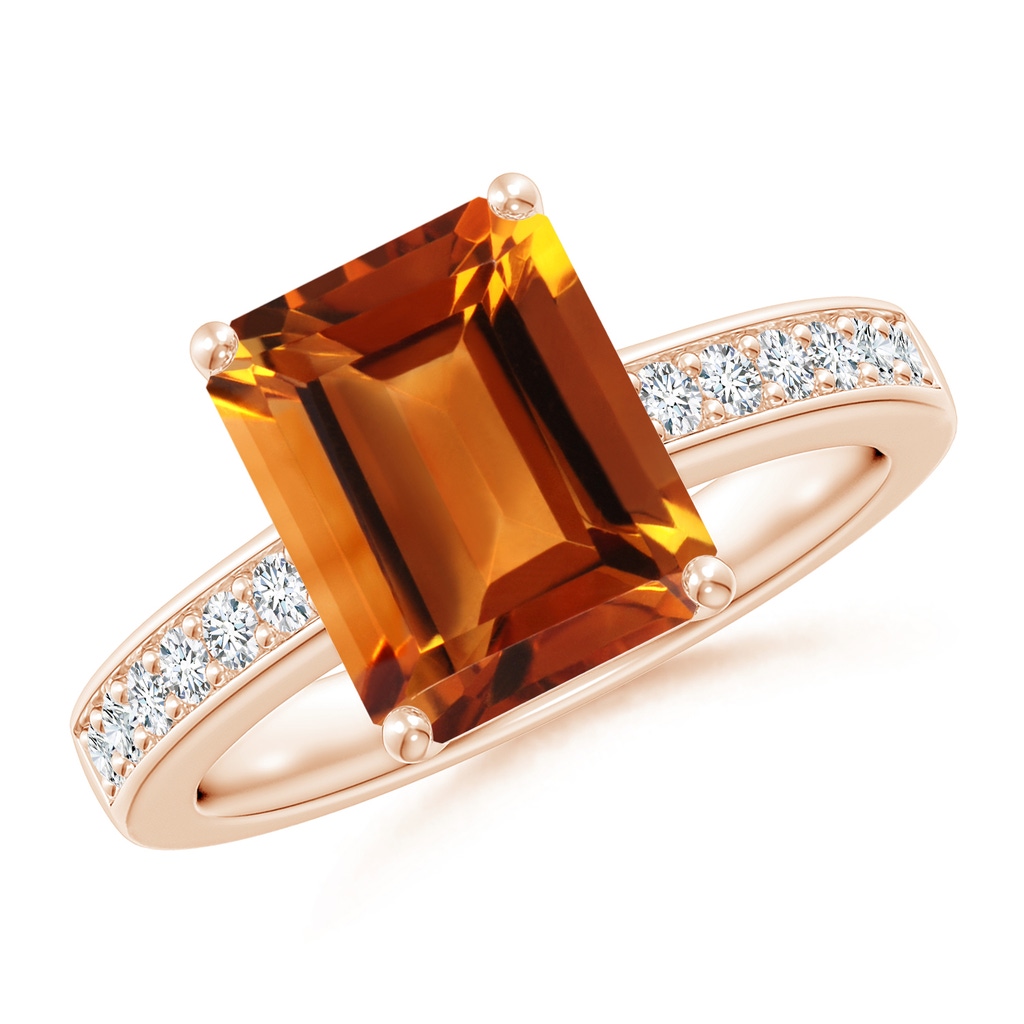 10x8mm AAAA Octagonal Citrine Cocktail Ring with Diamonds in Rose Gold