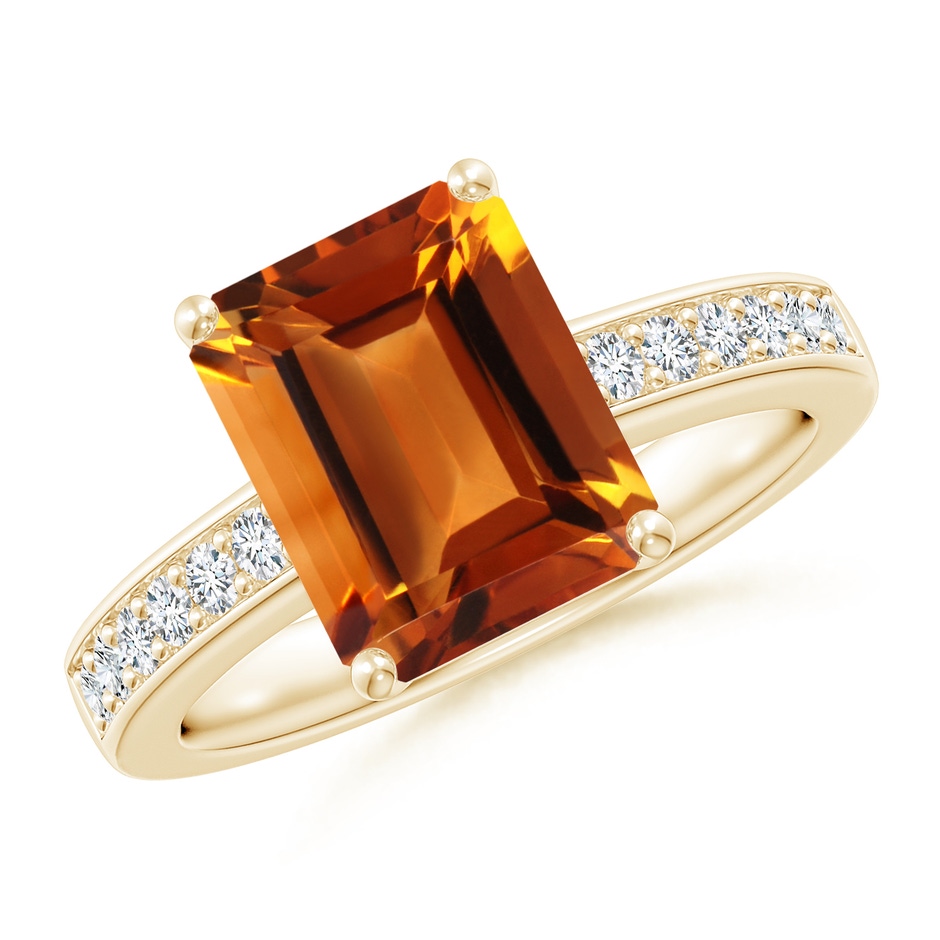 10x8mm AAAA Octagonal Citrine Cocktail Ring with Diamonds in Yellow Gold 
