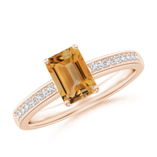 7x5mm A Octagonal Citrine Cocktail Ring with Diamonds in 10K Rose Gold