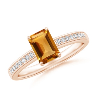 7x5mm AA Octagonal Citrine Cocktail Ring with Diamonds in Rose Gold