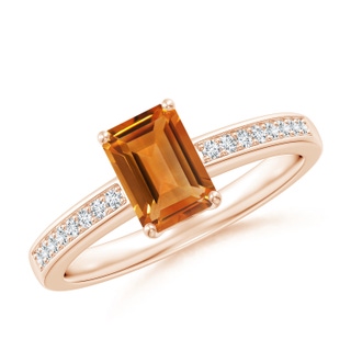 7x5mm AAA Octagonal Citrine Cocktail Ring with Diamonds in 10K Rose Gold