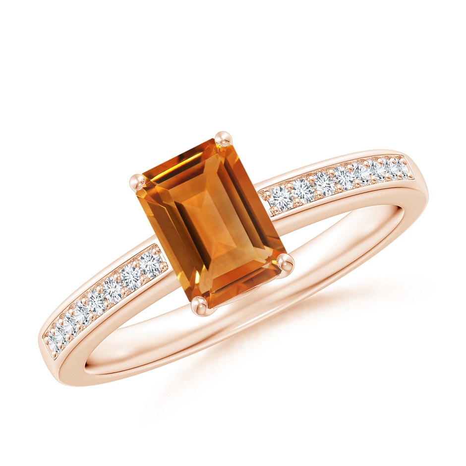 7x5mm AAA Octagonal Citrine Cocktail Ring with Diamonds in Rose Gold 