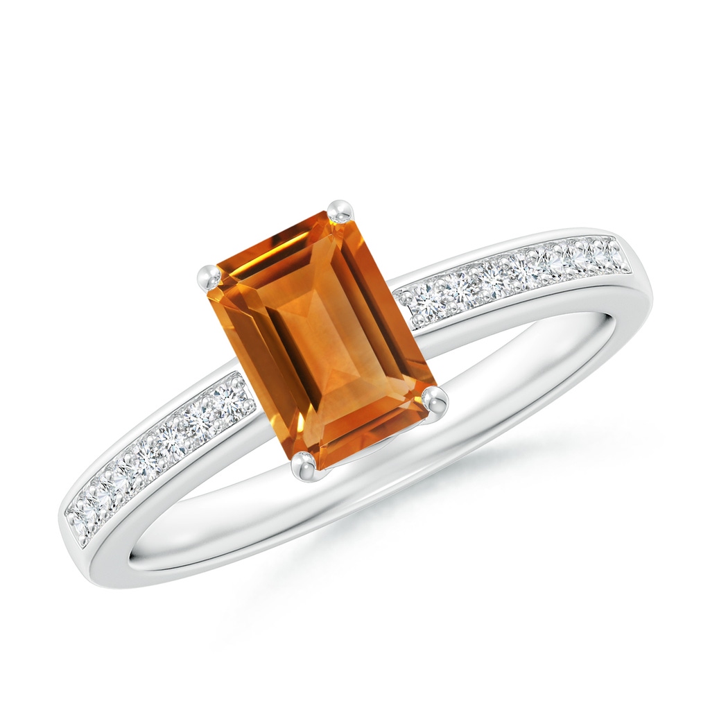 7x5mm AAA Octagonal Citrine Cocktail Ring with Diamonds in White Gold
