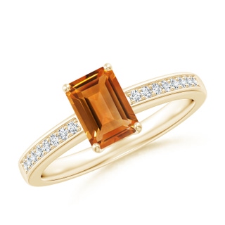 7x5mm AAA Octagonal Citrine Cocktail Ring with Diamonds in Yellow Gold