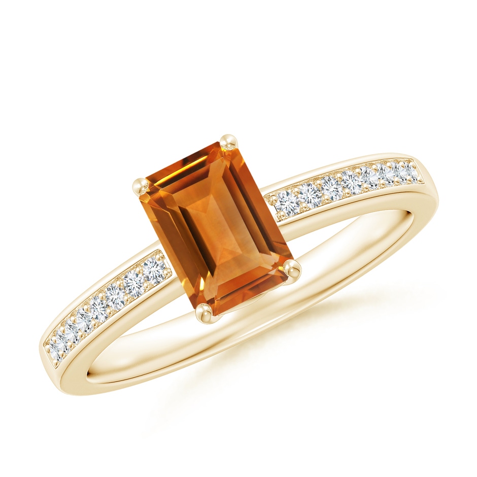 7x5mm AAA Octagonal Citrine Cocktail Ring with Diamonds in Yellow Gold 