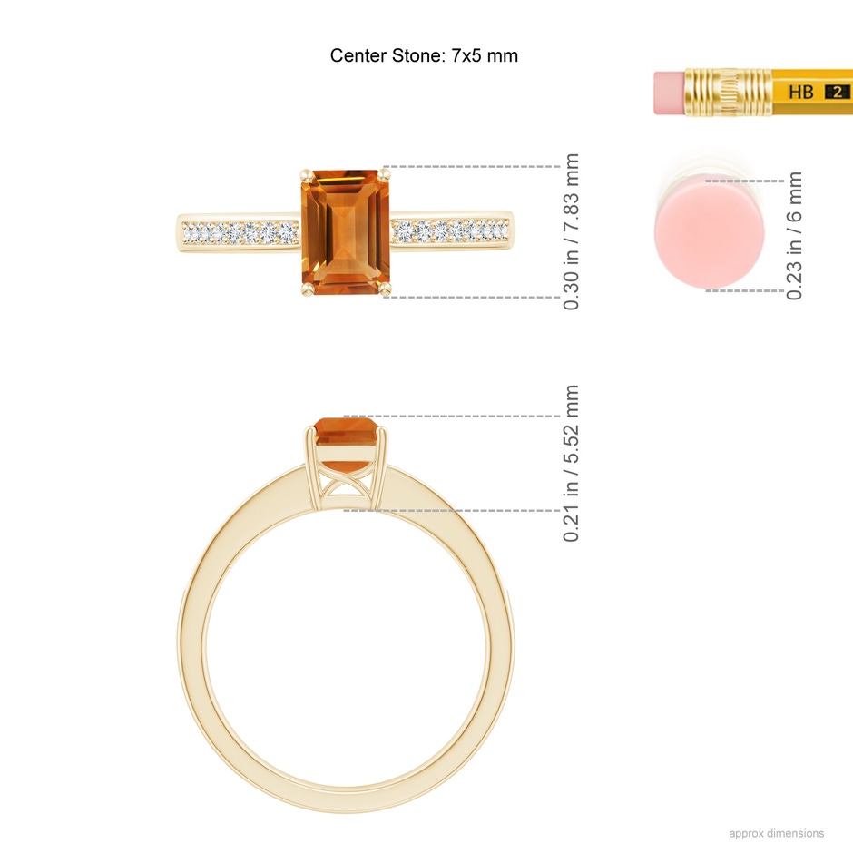 7x5mm AAA Octagonal Citrine Cocktail Ring with Diamonds in Yellow Gold ruler