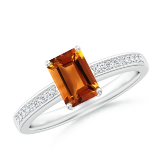 7x5mm AAAA Octagonal Citrine Cocktail Ring with Diamonds in P950 Platinum