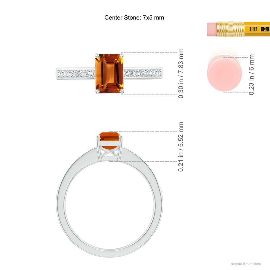 7x5mm AAAA Octagonal Citrine Cocktail Ring with Diamonds in P950 Platinum ruler