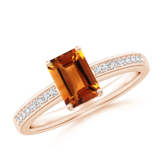 7x5mm AAAA Octagonal Citrine Cocktail Ring with Diamonds in Rose Gold