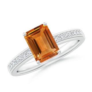 8x6mm AAA Octagonal Citrine Cocktail Ring with Diamonds in White Gold