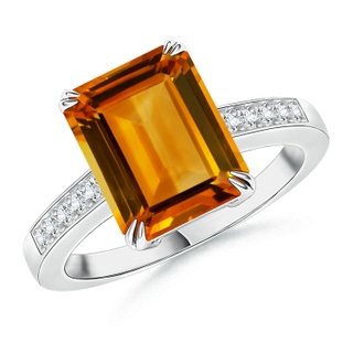 12.14x9.12x5.42mm AAAA GIA Certified Emerald Cut CItrine Cocktail Ring with Diamonds in 18K White Gold