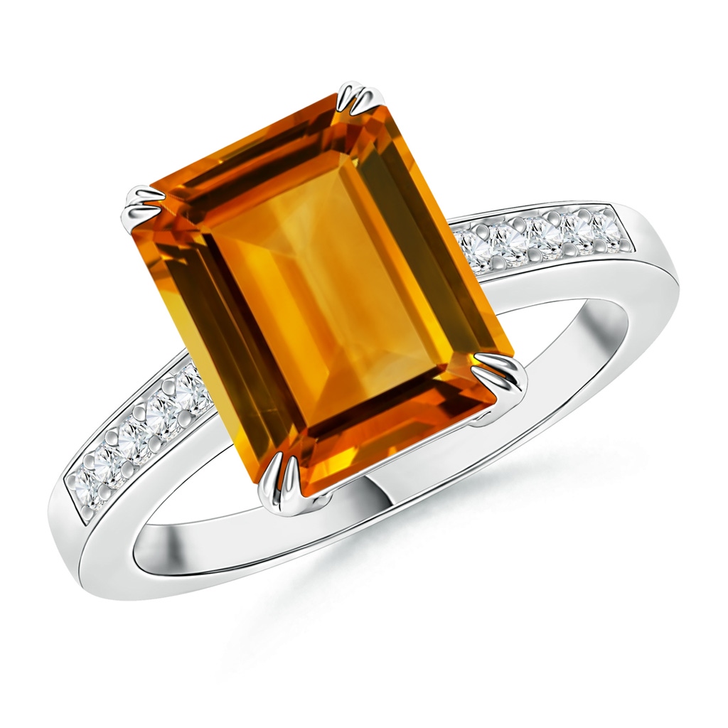 12.14x9.12x5.42mm AAAA GIA Certified Emerald Cut CItrine Cocktail Ring with Diamonds in P950 Platinum