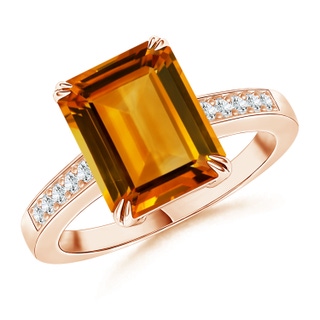 12.14x9.12x5.42mm AAAA GIA Certified Emerald Cut CItrine Cocktail Ring with Diamonds in Rose Gold