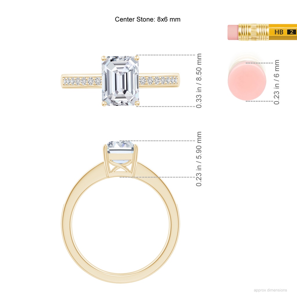 8x6mm HSI2 Octagonal Diamond Cocktail Ring with Accents in Yellow Gold ruler