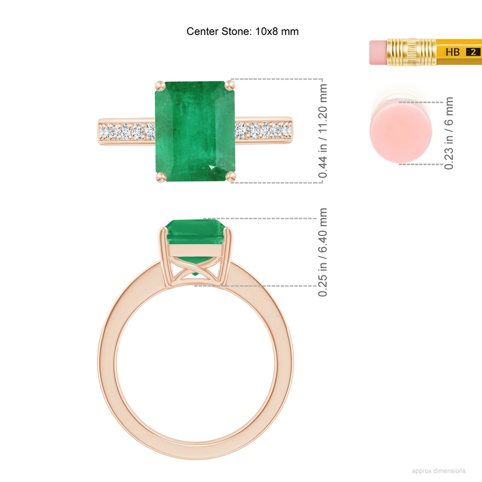 10x8mm A Octagonal Emerald Cocktail Ring with Diamonds in Rose Gold ruler