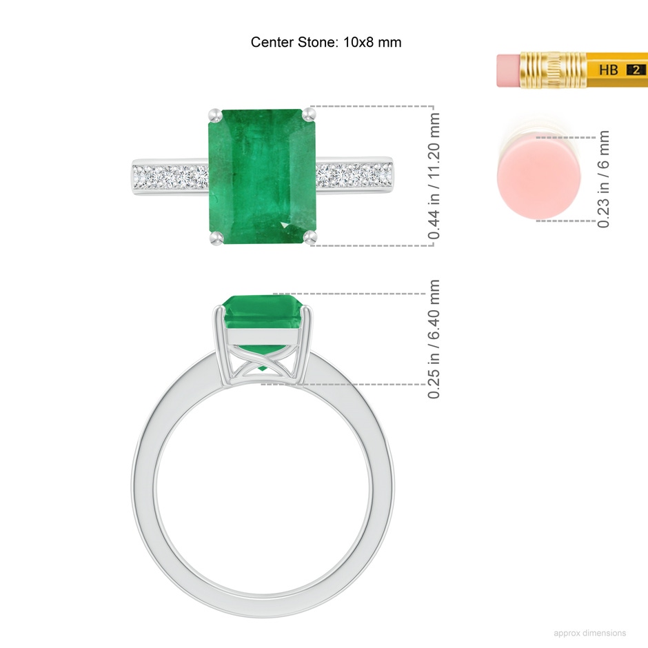 10x8mm A Octagonal Emerald Cocktail Ring with Diamonds in White Gold ruler