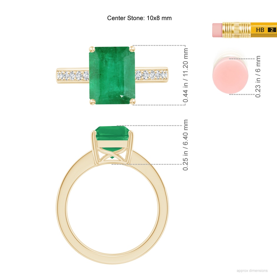 10x8mm A Octagonal Emerald Cocktail Ring with Diamonds in Yellow Gold ruler