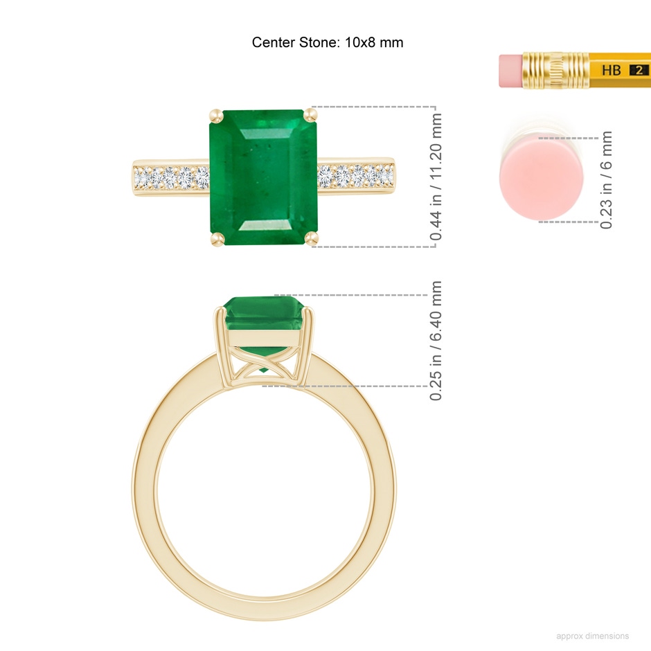 10x8mm AA Octagonal Emerald Cocktail Ring with Diamonds in Yellow Gold ruler
