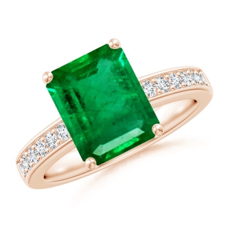 10x8mm AAA Octagonal Emerald Cocktail Ring with Diamonds in 9K Rose Gold