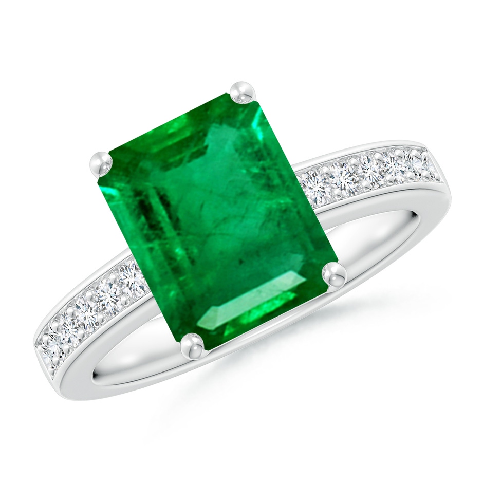 10x8mm AAA Octagonal Emerald Cocktail Ring with Diamonds in P950 Platinum 