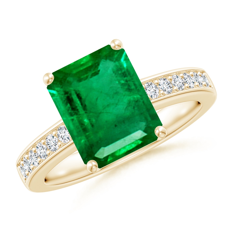10x8mm AAA Octagonal Emerald Cocktail Ring with Diamonds in Yellow Gold 