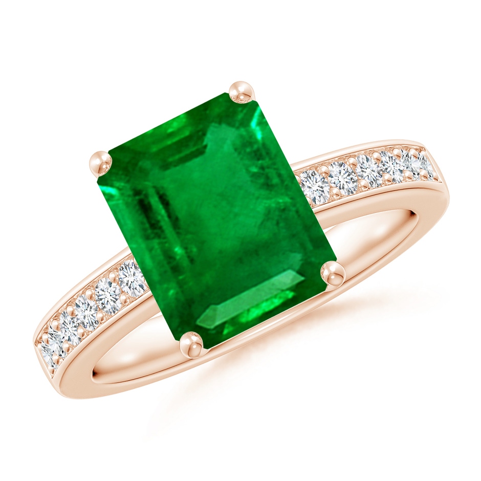 10x8mm AAAA Octagonal Emerald Cocktail Ring with Diamonds in Rose Gold 