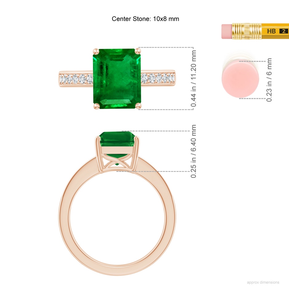 10x8mm AAAA Octagonal Emerald Cocktail Ring with Diamonds in Rose Gold ruler