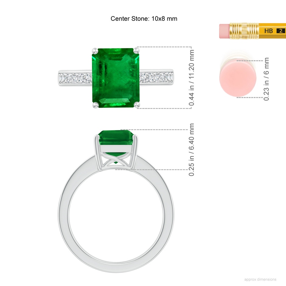 10x8mm AAAA Octagonal Emerald Cocktail Ring with Diamonds in White Gold ruler