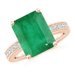 12x10mm A Octagonal Emerald Cocktail Ring with Diamonds in 18K Rose Gold