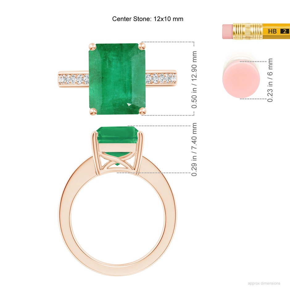 12x10mm A Octagonal Emerald Cocktail Ring with Diamonds in 18K Rose Gold ruler