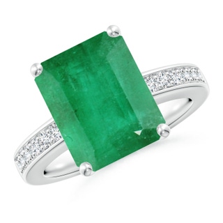 12x10mm A Octagonal Emerald Cocktail Ring with Diamonds in P950 Platinum