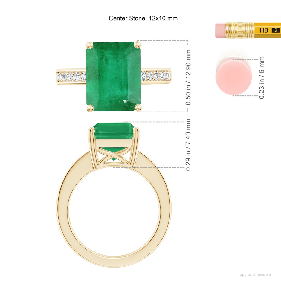 12x10mm A Octagonal Emerald Cocktail Ring with Diamonds in Yellow Gold ruler