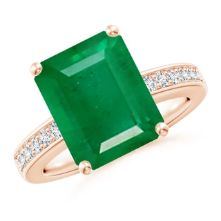 12x10mm AA Octagonal Emerald Cocktail Ring with Diamonds in Rose Gold