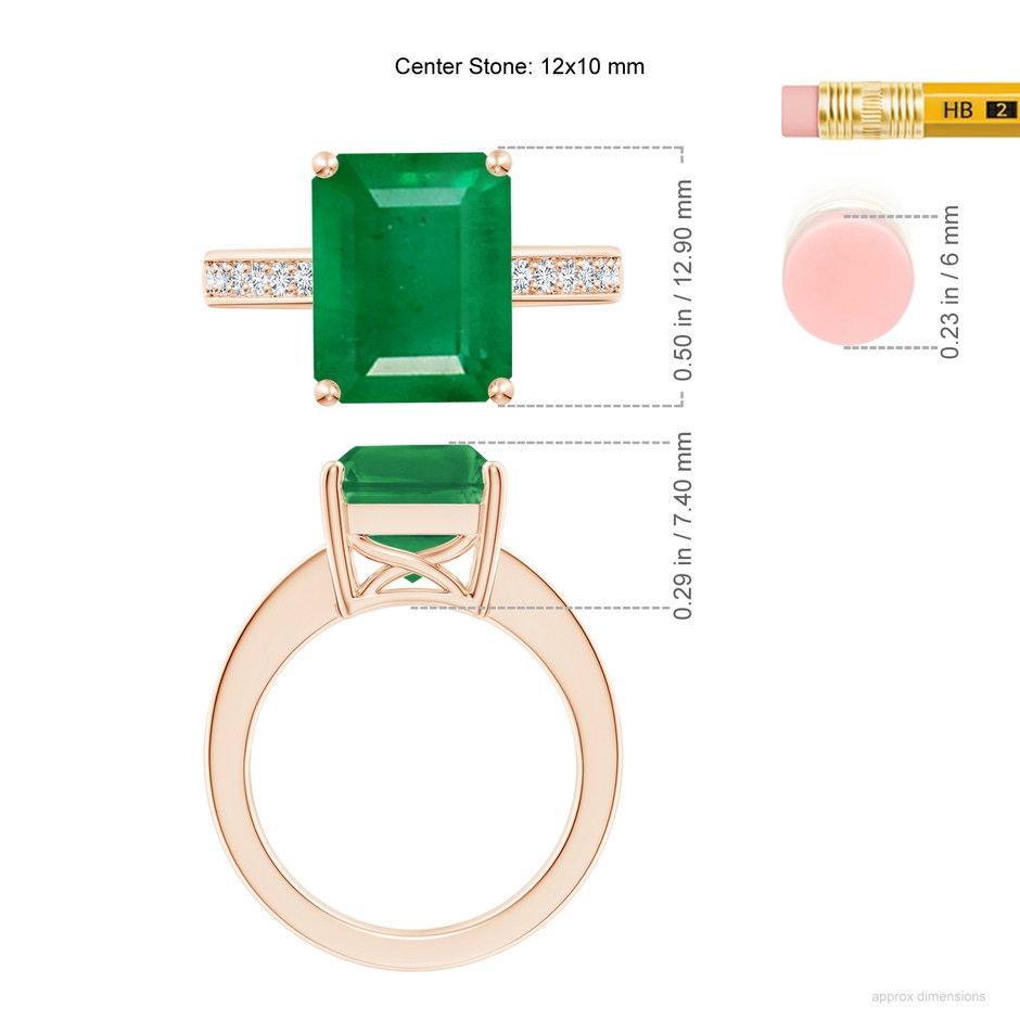 12x10mm AA Octagonal Emerald Cocktail Ring with Diamonds in Rose Gold ruler