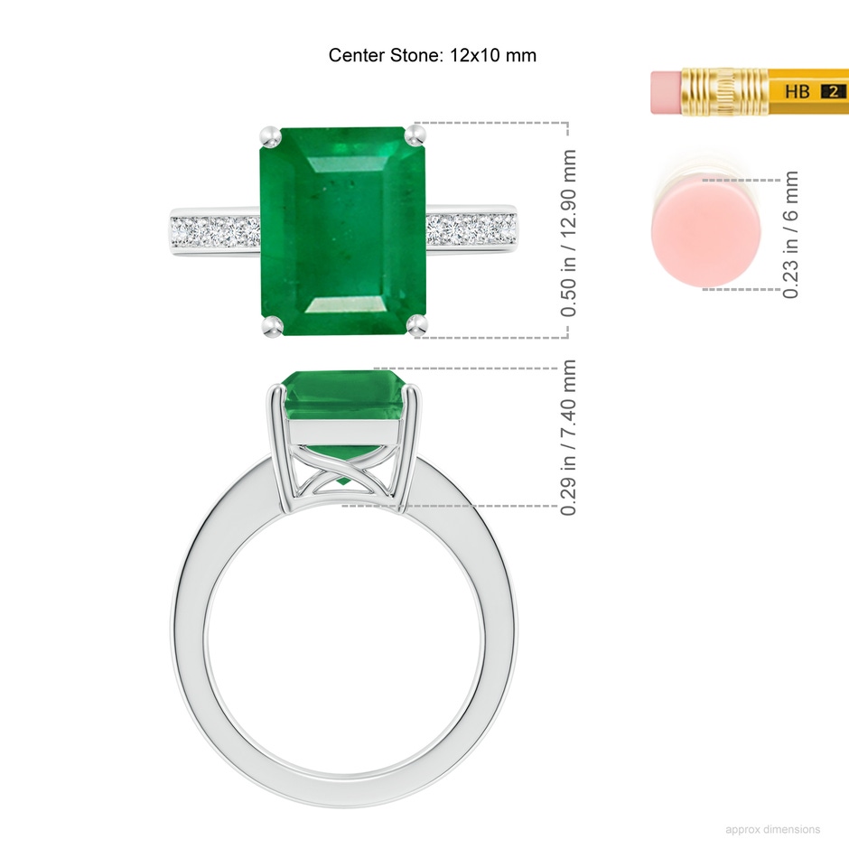 12x10mm AA Octagonal Emerald Cocktail Ring with Diamonds in White Gold ruler