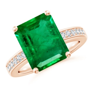 12x10mm AAA Octagonal Emerald Cocktail Ring with Diamonds in 10K Rose Gold