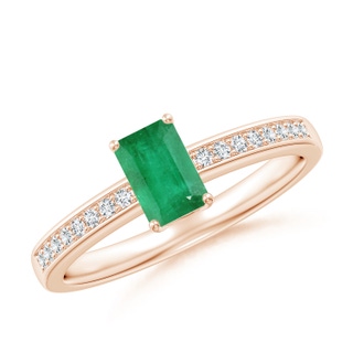 6x4mm A Octagonal Emerald Cocktail Ring with Diamonds in Rose Gold