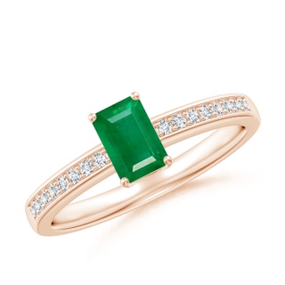 6x4mm AA Octagonal Emerald Cocktail Ring with Diamonds in Rose Gold