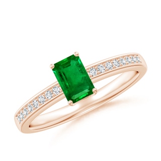 6x4mm AAAA Octagonal Emerald Cocktail Ring with Diamonds in Rose Gold