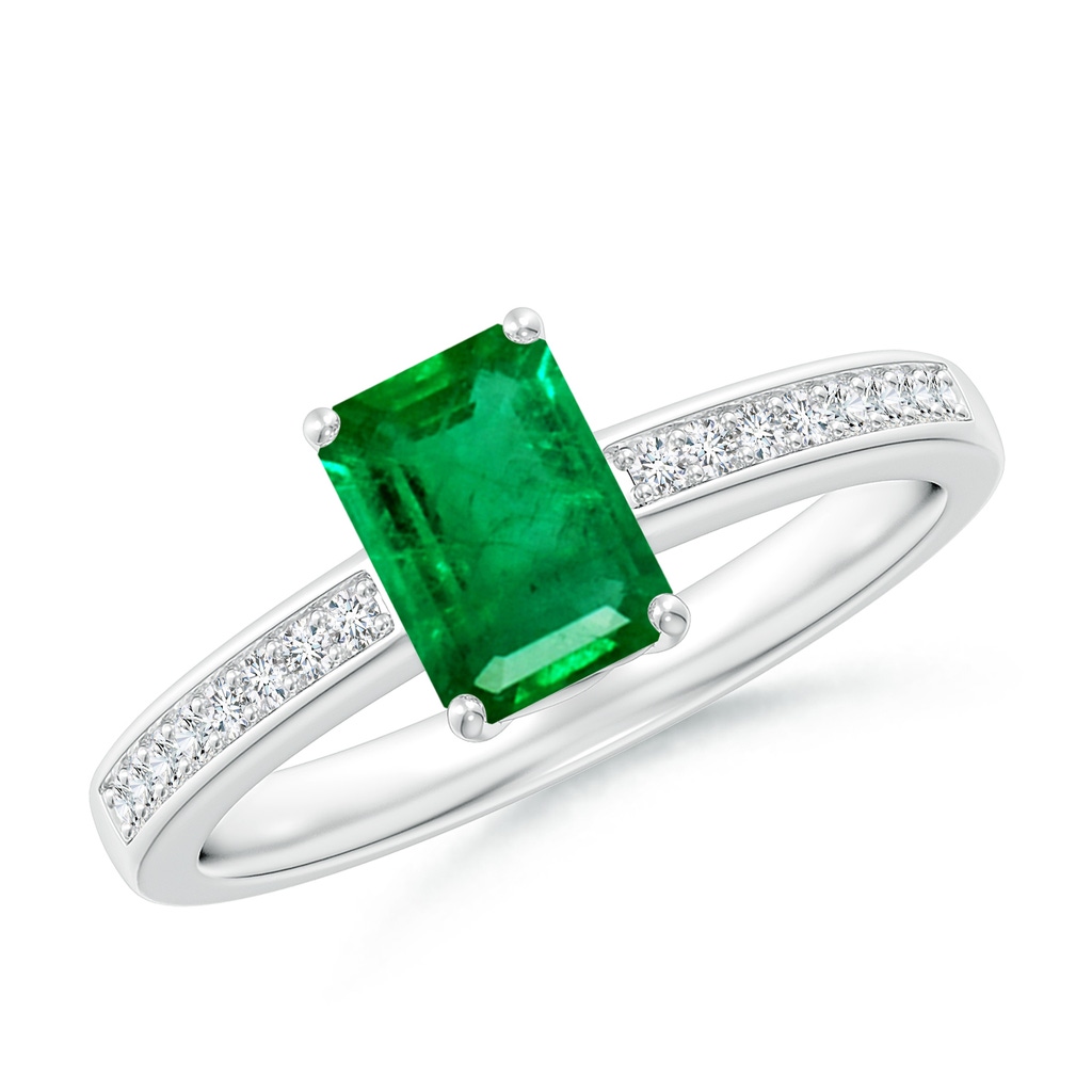 7x5mm AAA Octagonal Emerald Cocktail Ring with Diamonds in White Gold