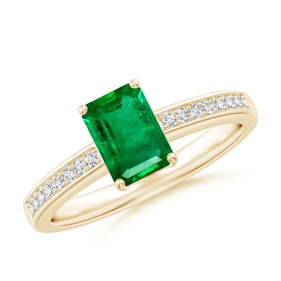 7x5mm AAA Octagonal Emerald Cocktail Ring with Diamonds in Yellow Gold 