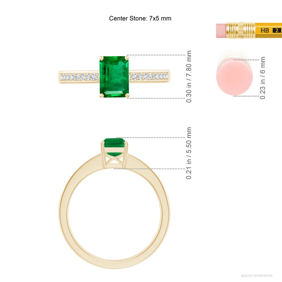 7x5mm AAA Octagonal Emerald Cocktail Ring with Diamonds in Yellow Gold ruler