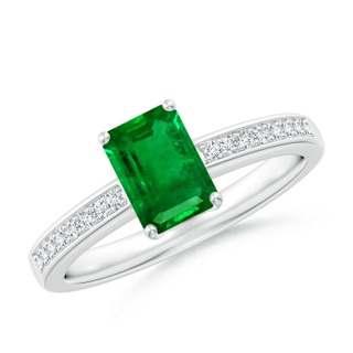 7x5mm AAAA Octagonal Emerald Cocktail Ring with Diamonds in P950 Platinum