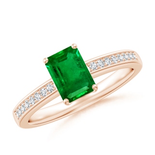 7x5mm AAAA Octagonal Emerald Cocktail Ring with Diamonds in Rose Gold