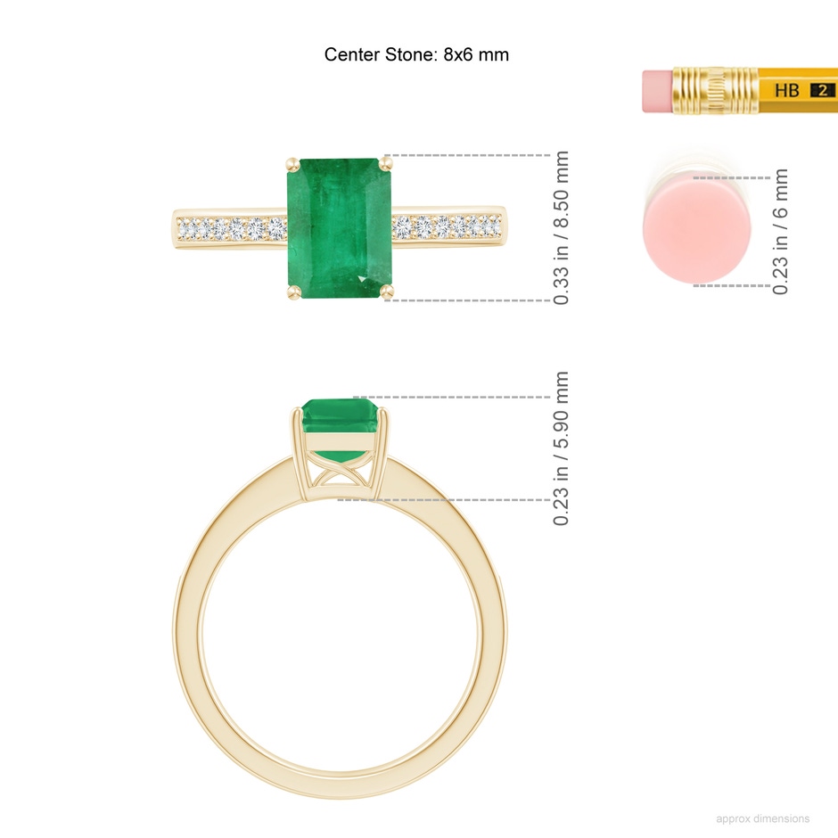 8x6mm A Octagonal Emerald Cocktail Ring with Diamonds in Yellow Gold ruler