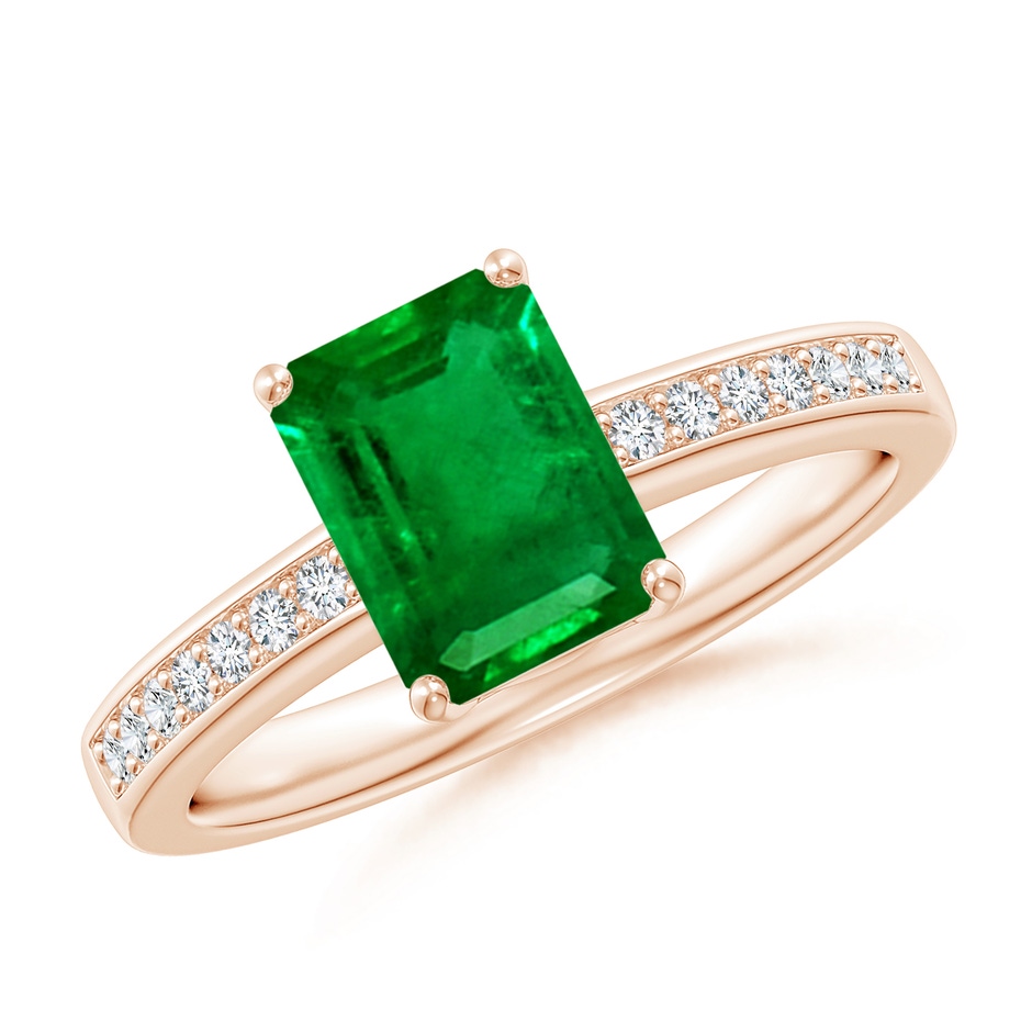 8x6mm AAAA Octagonal Emerald Cocktail Ring with Diamonds in Rose Gold 